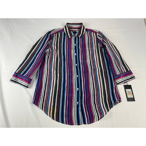 JONES NEW YORK Women's Striped Button Down Shirt Top Blouse Petite Small PS - Picture 2 of 9